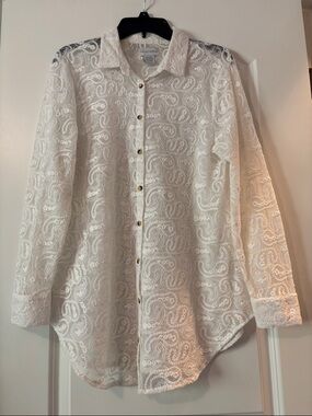Soft Surroundings Ivory Lace Detail Blouse, size M Swimsuit coverup, layering